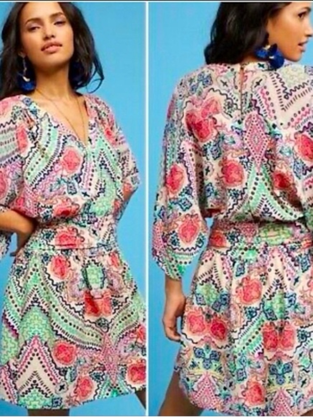 Maeve Pink & Mint Floral Geo V-Neck Tunic